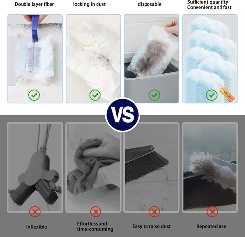 Vista 3 de 60 piezas de repuesto de plumero de 180° compatibles con plumeros Swiffer de 180°, repuesto de plumero resistente con 2 asas adicionales, sin