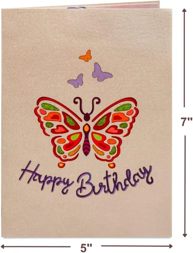 Vista 2 de Paper Love Tarjeta de cumpleaños desplegable 3D, mariposa, para adultos y niños, cubierta de 5 x 7 pulgadas, incluye sobre y etiqueta para notas