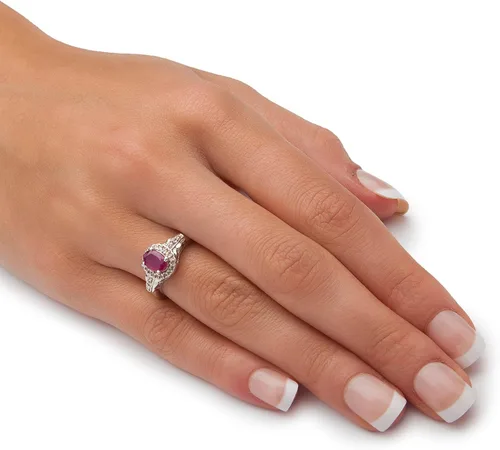Vista 3 de PalmBeach Jewelry Yellow Gold-Plated or Sterling Silver Genuine Red Ruby and White Topaz Halo Ring (1 18 cttw TDW)
