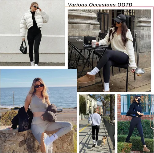 Vista 3 de GROTEEN Leggings con forro polar para mujer, cintura alta, control de abdomen, sin costuras, pantalones de yoga térmicos, para entrenamiento