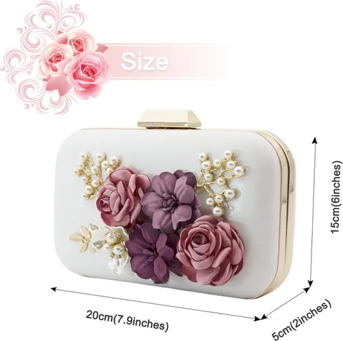 Vista 2 de JO&FO Bolso de mano para mujer, sobre de flores, con cuentas, para baile de graduación, boda, noche