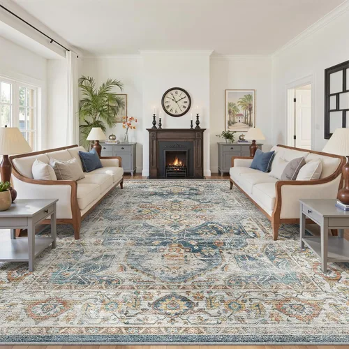 Vista 52 de befbee - Alfombra para sala de estar, lavable y resistente a manchas, con base antideslizante, ideal para dormitorio y cocina, decoración clásica