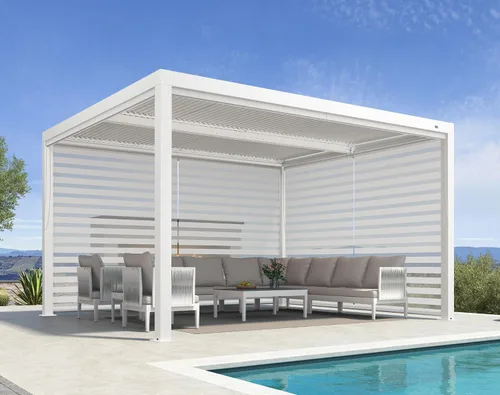 Vista 34 de PURPLE LEAF - Pérgola al aire libre con listones 10 x 12 pies de aluminio blanco con toldo rígido moderno y ajustable para patio, jardín