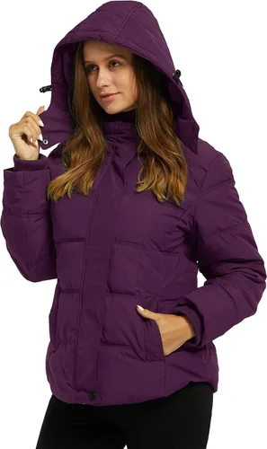 Vista 3 de Wantdo Abrigo de invierno cálido con capucha para mujer, chaqueta acolchada gruesa con capucha extraíble