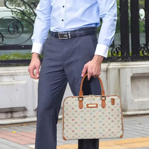 Vista 3 de Maletín para laptop, para hombres y mujeres, bolsa de hombro tipo mensajero, bolsa cruzada de viaje, bolsa de negocios para laptop de 15 pulgadas