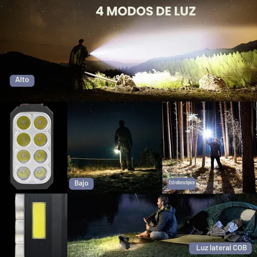 Vista 6 de Linterna Solar de 8 LED con Luz Lateral COB, 1000 Lúmenes Linternas Alimentadas por Energía Solar, Linternas de Mano Impermeables con Carga Solar