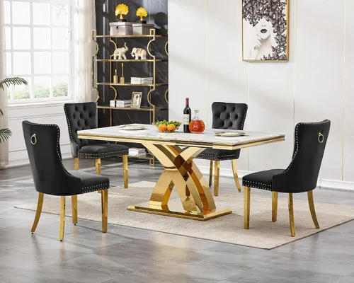 Vista 26 de Juego de mesa de comedor de cristal plateado moderno de 70 pulgadas para 4, juego de mesa de comedor rectangular de 5 piezas con patas de acero