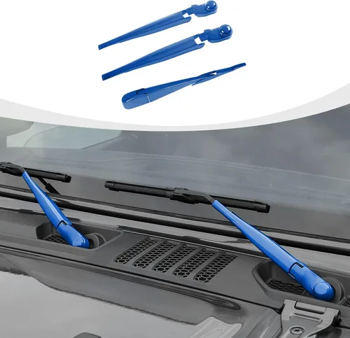 Vista 8 de RAZPOY JK Limpiaparabrisas frontal y trasero, 3 piezas, compatible con Jeep Wrangler JK JKU 2007-2017, azul