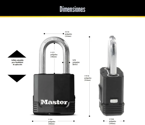 Vista 6 de Master Lock Magnum Candado para Exteriores de Servicio Pesado con Llave, Cuerpo Resistente a la Intemperie y Grillete Resistente a Cortes hacen que