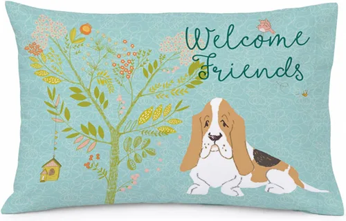 Vista 94 de Caroline's Treasures BB7625PILLOWCASE - Funda de almohada decorativa de tela con texto en inglés "Welcome Friends" Airedale Terrier estándar