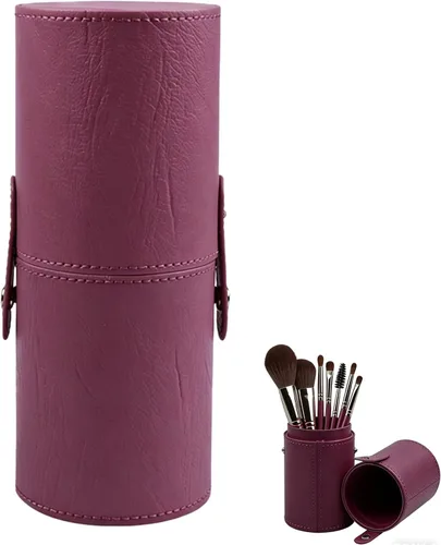 Vista 9 de PU Leather Makeup Storage Holder Cosmetic Cup, Travel Makeup Brush Holder Organizer Case with Button Closure, Portable Cosmetic Brush Storage