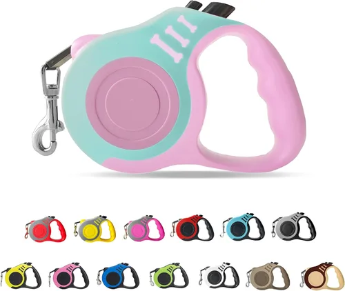 Vista 42 de Correa retráctil para perros pequeños y medianos, automática, telescópica, cinta para mascotas de 10/16 pies, duradera y práctica, con asa A1- rosa