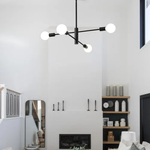 Vista 8 de HHR Candelabro Sputnik de 4 luces, Candelabro Moderno Negro Lámpara de Techo, Candelabros de Altura Ajustable para Comedor Isla de Cocina