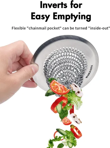 Vista 4 de Wokdada Revolucionario colador de drenaje para fregadero de cocina y tapón de fregadero/malla de cadena reversible patentada, limpieza sin esfuerzo