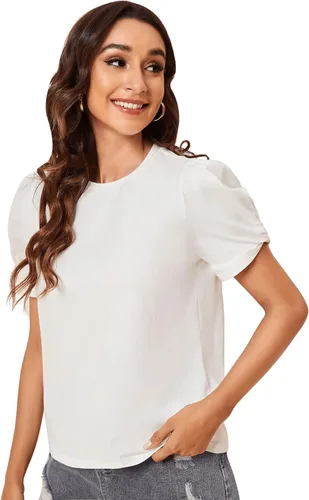 Vista 3 de SweatyRocks Camiseta de verano de manga corta abombada para mujer, cuello redondo