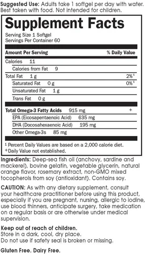 Vista 5 de Garden of Life Aceite de pescado Omega 3 - Suplemento de aceite de pescado Cardio Omega-3 para la salud del corazón, 915 mg de ácidos grasos Omega 3