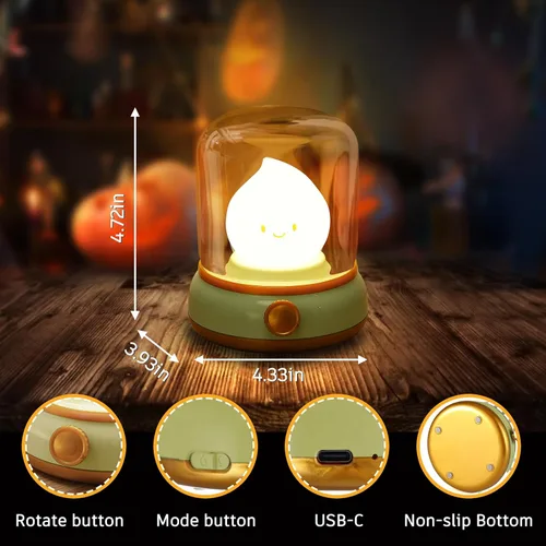 Vista 6 de Paquete de 2 luces nocturnas de fogata fantasma, pequeña lámpara de escritorio bonita, lámpara de mesa de noche inalámbrica regulable, luz nocturna