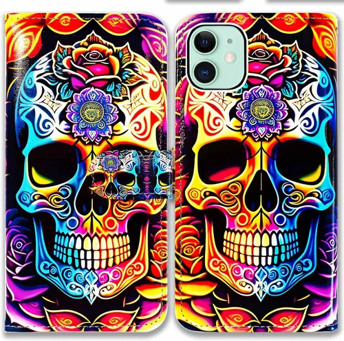 Vista 20 de Bcov Funda para iPhone 11, funda de piel con tapa y función atril para iPhone 11, diseño de flores y mariposas azules