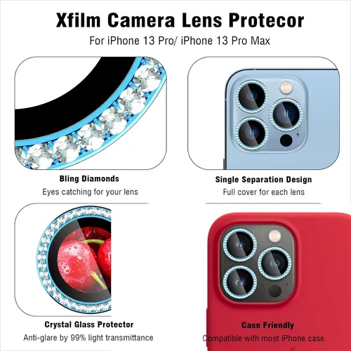 Vista 3 de Bling Diamond - Protector individual de lente de cámara para iPhone 13 Pro / 13 Pro Max, cubierta de protección de lente de cámara de vidrio