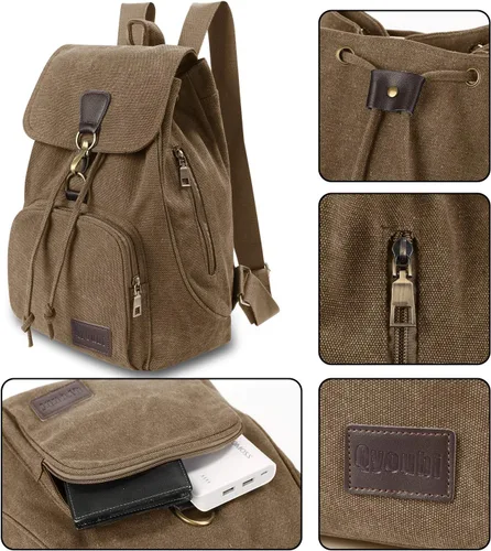 Vista 4 de Mochilas de lona a la moda, bolso casual para compras al aire libre, mochila deportiva, senderismo, viajes, bolsa multiusos, Café, Mochilas