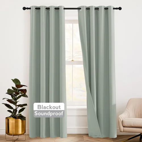 Vista 18 de RYB HOME - Cortinas con cancelación de ruido de 63 pulgadas de largo, juego de 2 paneles, 3 capas totales, cortinas opacas, insonorizadas