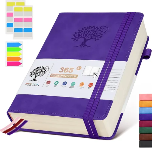 Vista 22 de PERCUN Cuaderno rayado A4, 365 páginas de gran tamaño, cuadernos de cuero para escribir para mujeres y hombres, cuaderno de tapa dura con páginas