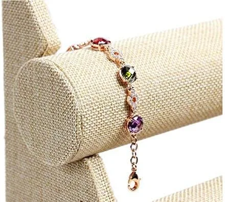Vista 4 de ChezMax Soporte de joyería desmontable de 3 niveles para reloj de pulsera collar - lino