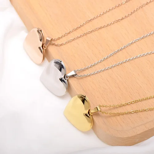 Vista 5 de Paialco Collar con colgante de medallón en forma de corazón de acero inoxidable para mujer