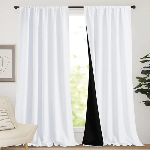 Vista 114 de NICETOWN Biscotti Beige 100% Cortinas opacas de 45" de largo para cocina, bolsillo con varilla para sótano completamente opaco, cortinas térmicas