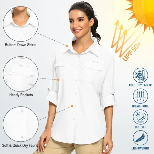 Vista 3 de Camisa de protección solar UPF 50 para mujer camisa de manga larga para pesca senderismo secado rápido transpirable
