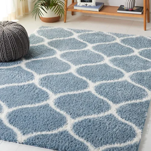 Vista 7 de SAFAVIEH Tahoe Shag Collection - Alfombra para pasillo, 2 x 9 pies, color beige y blanco, diseño de enrejado, no desprende pelusa y de fácil