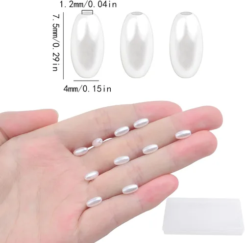 Vista 3 de 1000 cuentas de perlas ovaladas lisas de arroz de avena, cuentas espaciadoras sueltas de plástico con una caja de plástico para pulseras