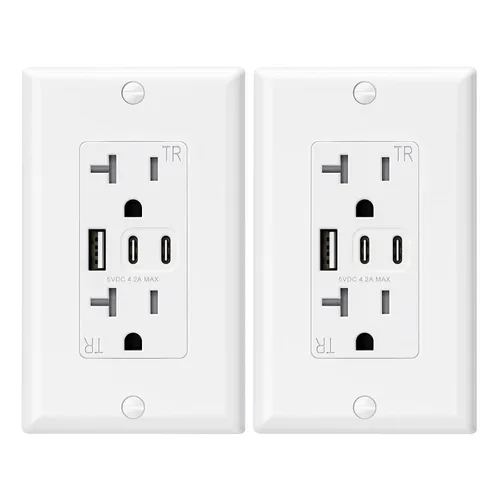 Vista 19 de ELEGRP Tomacorrientes USB, tomacorriente de pared de 15 amperios con 3 puertos USB, tomacorrientes con puertos USB C duales, receptáculos