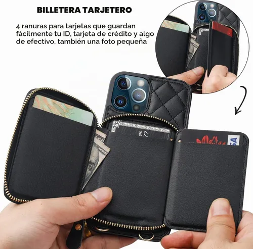 Vista 4 de Bocasal Funda tipo cartera tipo bandolera para iPhone 13 Pro, color negro