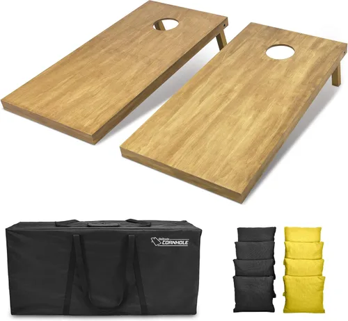 Vista 55 de GoSports 4 ft x 2 ft Regulation Size Wooden Cornhole Boards Set with Light Brown Finish - Includes Carrying Case and Bean Bags Negro- gris