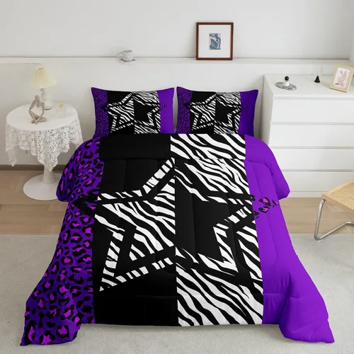 Vista 33 de Manfei Juego de edredón con estampado de leopardo, tamaño individual, juego de ropa de cama con estampado de guepardo marrón y negro, 2 piezas Negro
