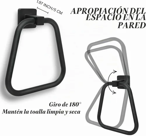 Vista 2 de Toallero para pared de baño, toallero de mano de acero inoxidable, resistente para baño, cocina (negro)