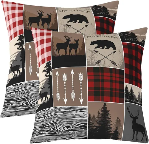 Vista 10 de Erosebridal Juego de 2 fundas de almohada occidentales de 16 x 16 pulgadas, fundas de almohada cuadradas decorativas de cuadrícula marrón retro