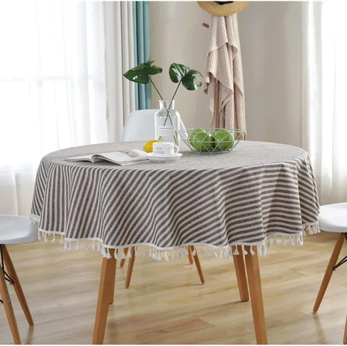 Vista 13 de Mantel cuadrado de lino y algodón con borlas a rayas, resistente a las arrugas, para cocina, comedor, decoración de mesa del hogar