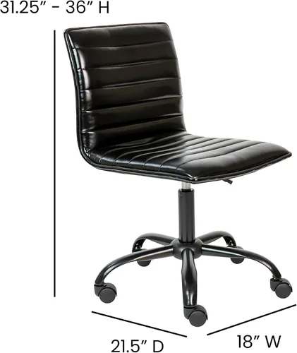 Vista 3 de Flash Furniture - Silla de oficina, vinilo negro, estructura negra, sin reposabrazos, asiento y respaldo acanalados, diseño de respaldo bajo