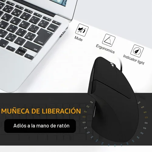 Vista 4 de Ratón vertical con cable, ratón ergonómico óptico con 4 ajustables 800/1200/2000/3200, 5 botones USB para computadora, mejor para manos grandes