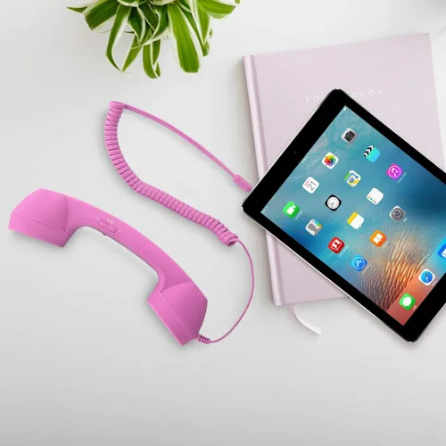 Vista 6 de CM - Auricular vintage retro para teléfono celular, micrófono para teléfono inteligente, enchufe de 3,5 mm (Rosa)