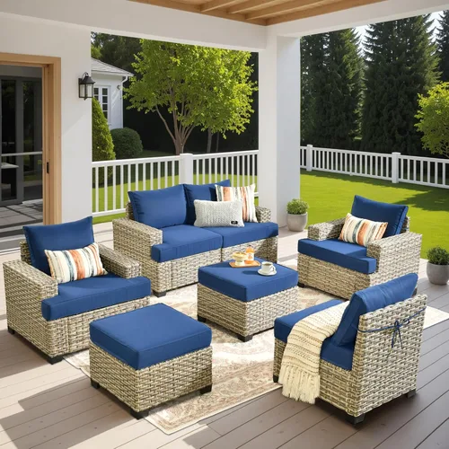 Vista 80 de HOOOWOOO Juego de Muebles Seccionales para Patio al Aire Libre, 6 Piezas Juegos de Conversación de Mimbre Sofá en Forma de L, Sofá Extra Profundo