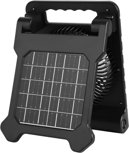 Vista 9 de VEVOR Ventilador solar recargable de 10000 mAh con linterna LED, ventilador portátil de 7 pulgadas inalámbrico con panel solar plegable de 4 W, 4