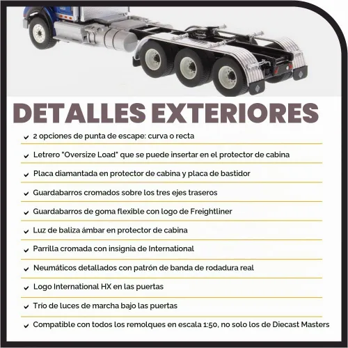 Vista 4 de 1:50 International HX620 SBFA Day Cab Tridem - Azul Metálico - Diecast Masters - 71010