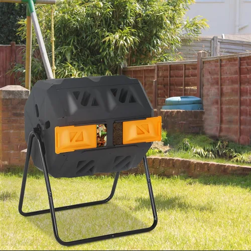Vista 7 de Contenedor de compostaje para exteriores de 43 galones, compostador de doble cámara, contenedor de compostaje resistente para jardín, cocina, patio