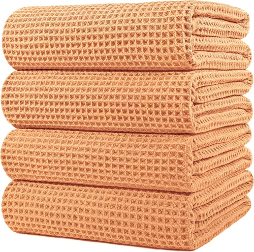 Vista 11 de POLYTE Toalla de baño de microfibra de gran tamaño de 430 GSM, de secado rápido, sin pelusas, 60 x 30 pulgadas, paquete de 4 (tejido de waffle)