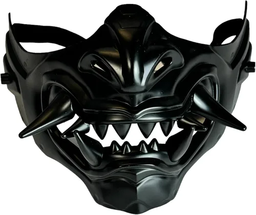 Vista 2 de Máscara japonesa de monstruo Hannya Demon Oni Samurai de media cara (Negro), talla única para la mayoría..