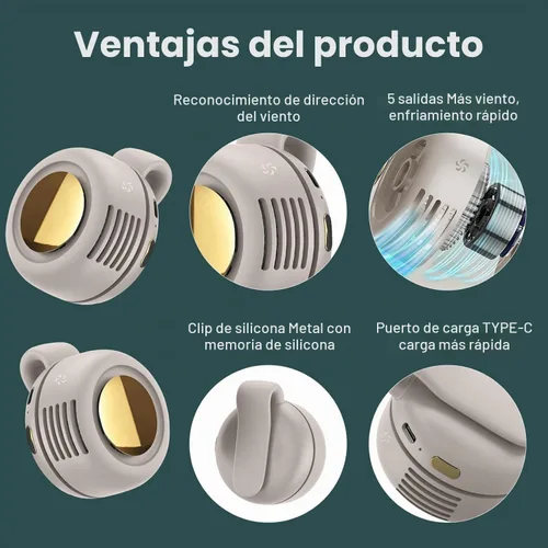Vista 4 de Mini ventilador sin aspas portátil blanco, ventilador de clip de 3 velocidades para camisa y cintura