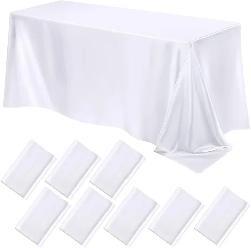 Vista 13 de Lounsweer - 8 manteles de satén para mesa, 102 x 58 pulgadas, mantel rectangular de seda suave para mesa, ideal para fiestas rectangulares, cenas